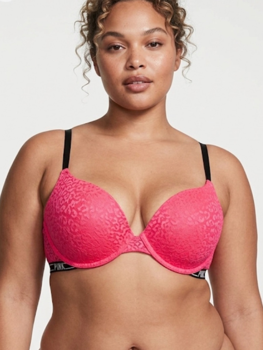 Y2K Leopard Pink Victoria’s Secret 34D Push Up Neon Pink‎ Bra Cheetah